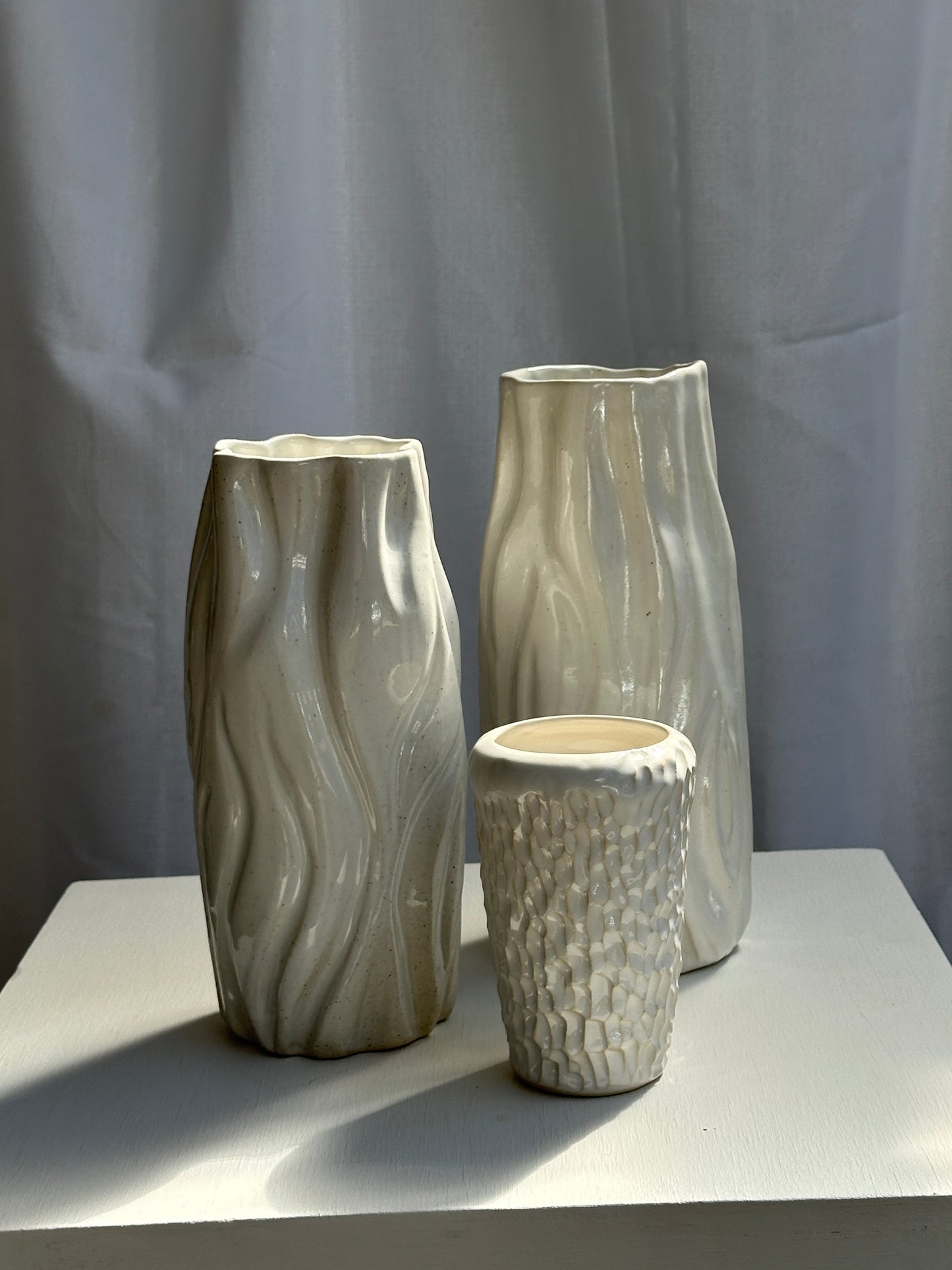 TALL HAND PRESSED VASE - White