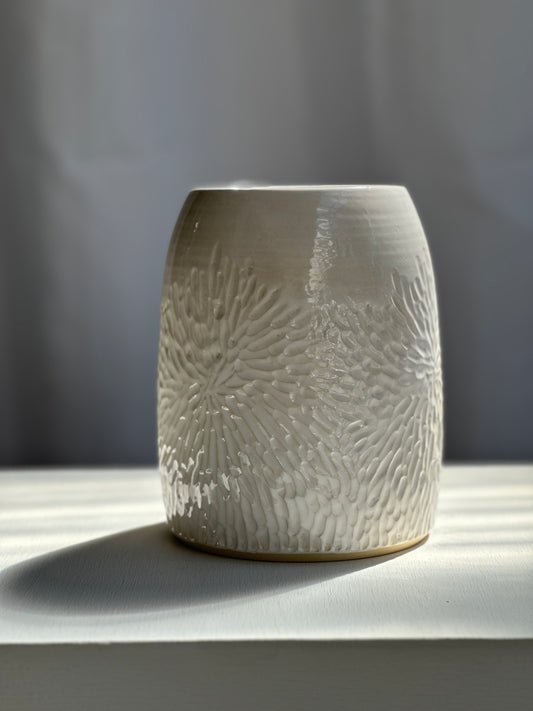 WHITE CARVED VASE - Extra Large