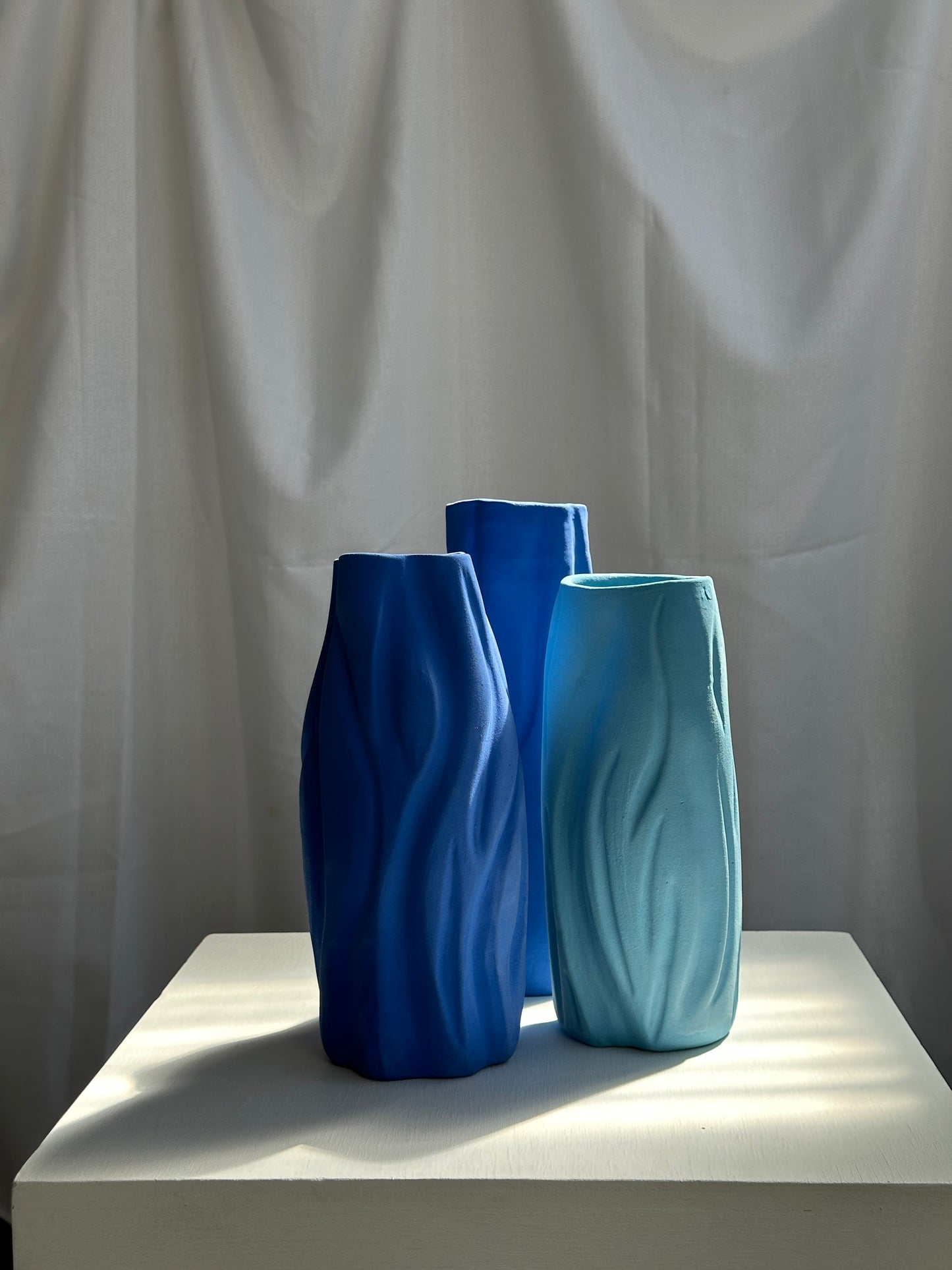 TALL HAND PRESSED VASE - Electric Blue