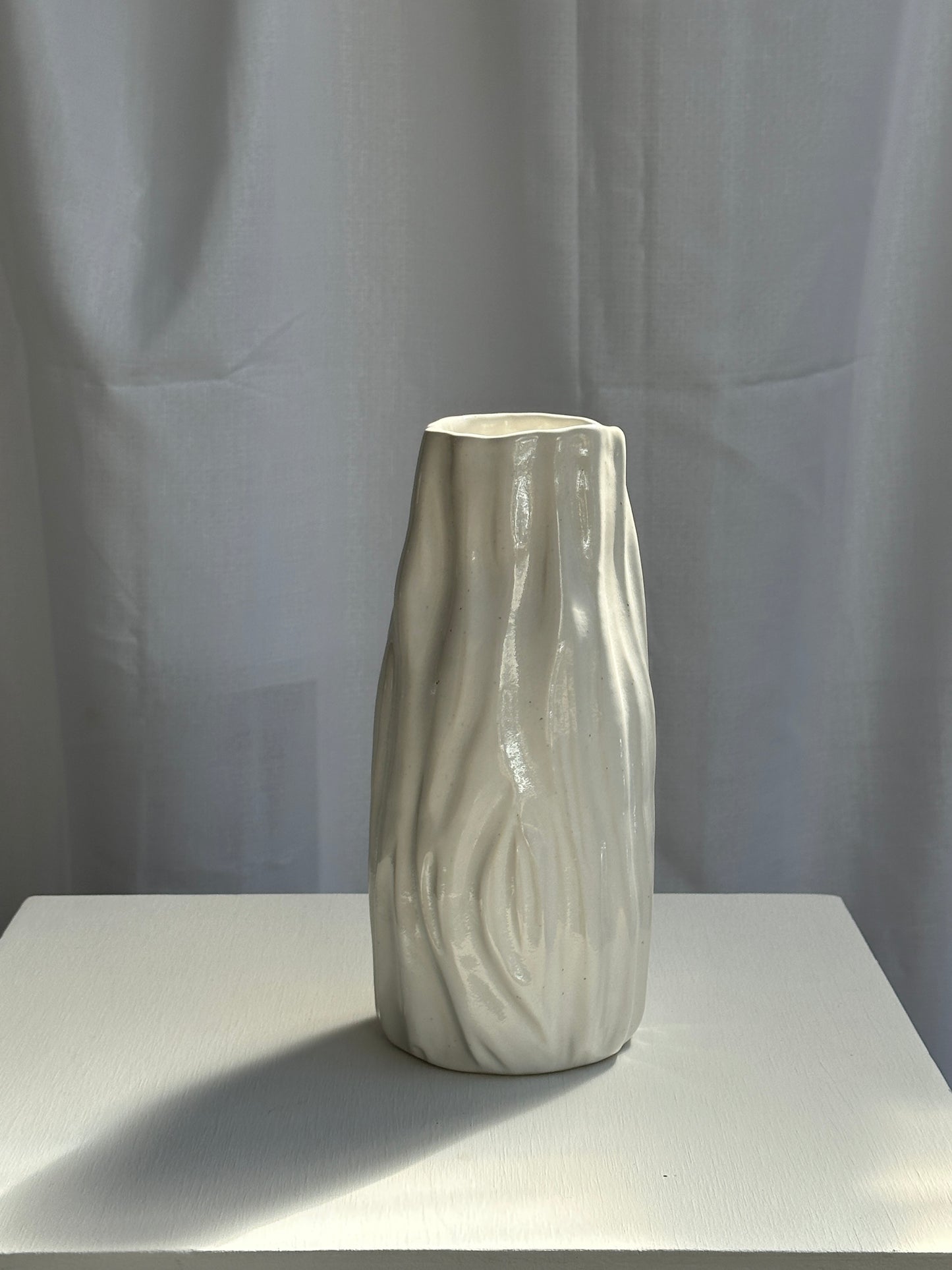 TALL HAND PRESSED VASE - White