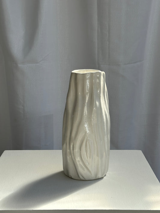 TALL HAND PRESSED VASE - White