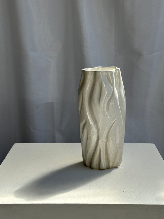 TALL HAND PRESSED VASE - White